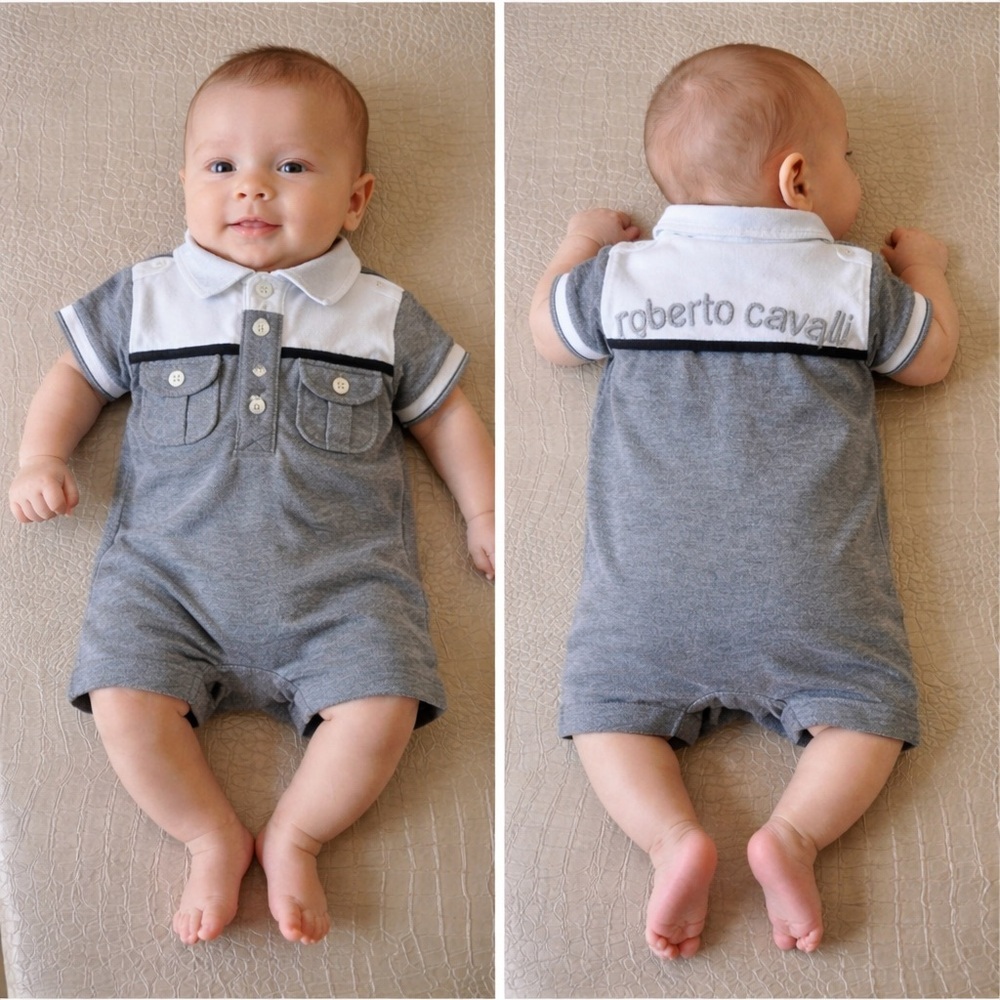 Roberto Cavalli Gray & White Baby Romper 3M
